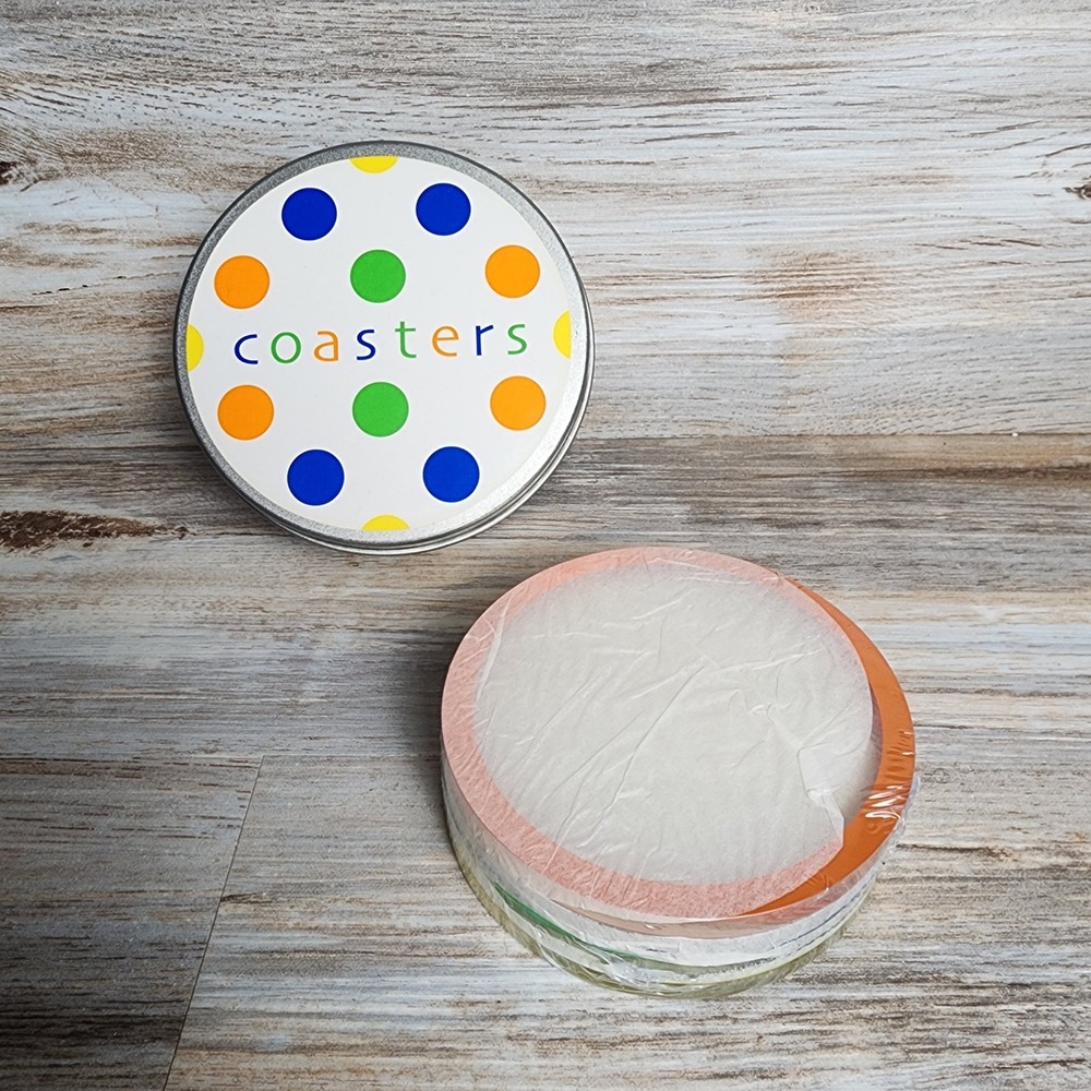 White Barn Candle Co Acrylic Coaster Set of 4 Polka Dot Tin Multi Color Rims